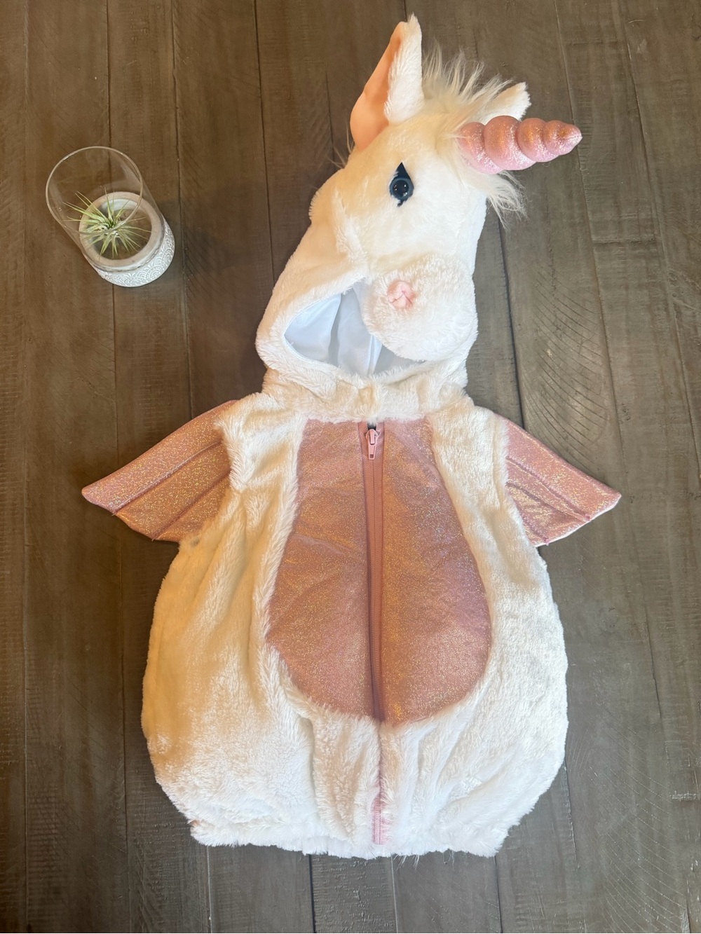 White & Pink Plush Winged Unicorn Costume Full Zip Dream Play Imagine